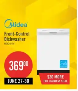 The Brick Midea 24 Front-Control Dishwasher with Interior Light - MDF24P2BWW offer