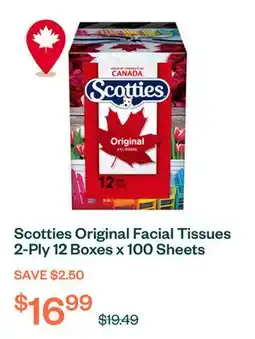 Voilà Scotties Original Facial Tissues 2-Ply 12 Boxes x 100 Sheets offer