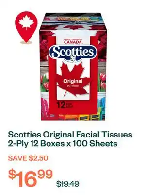 Voilà Scotties Original Facial Tissues 2-Ply 12 Boxes x 100 Sheets offer