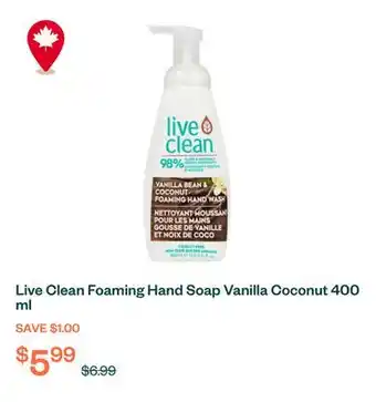 Voilà Live Clean Foaming Hand Soap Vanilla Coconut 400 ml offer