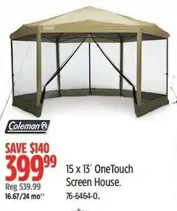 Canadian Tire Coleman onetouch screen house offer