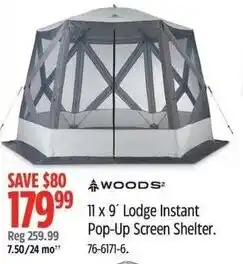Canadian Tire Woods lodge instant pop-up screen shelter offer