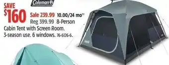 Canadian Tire Coleman cabin tent with screen room offer