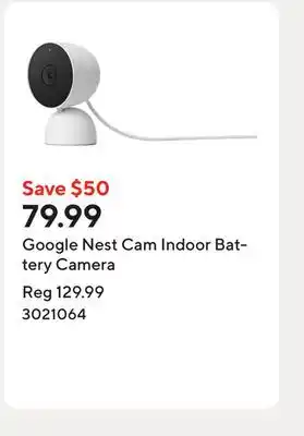Staples Google Nest Cam Indoor Battery Camera offer