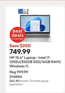 Staples HP 15.6 Laptop - Intel i7-1355U/512GB SSD/16GB RAM/Windows 11 offer