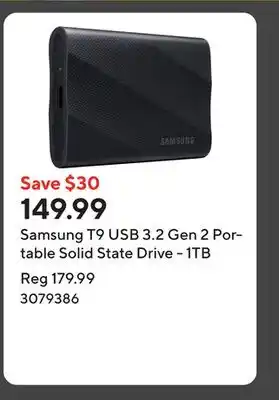 Staples Samsung T9 USB 3.2 Gen 2 Portable Solid State Drive - 1TB offer