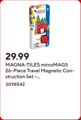 Staples MAGNA-TILES mircoMAGS 26-Piece Travel Magnetic Construction Set - Bold Colors offer
