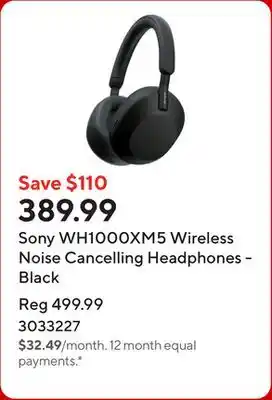 Staples Sony WH1000XM5 Wireless Noise Cancelling Headphones - Black offer