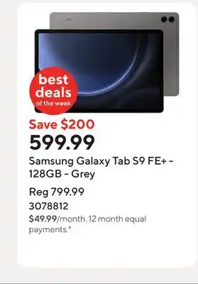 Staples Samsung Galaxy Tab S9 FE+ - 128GB - Grey offer