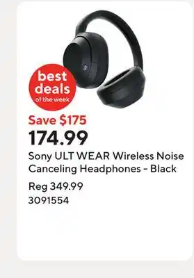 Staples Sony ULT WEAR Wireless Noise Canceling Headphones - Black offer