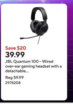 Staples JBL Quantum 100 - Wired over-ear gaming headset with a detachable mic - Black offer