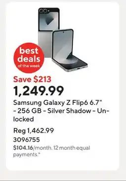 Staples Samsung Galaxy Z Flip6 6.7 - 256 GB - Silver Shadow - Unlocked offer