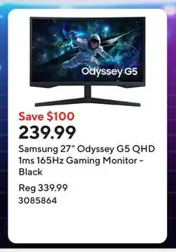 Staples Samsung 27 Odyssey G5 QHD 1ms 165Hz Gaming Monitor - Black offer