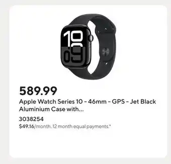 Staples Apple Watch Series 10 - 46mm - GPS - Jet Black Aluminium Case with Black Sport Band offer