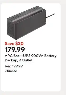 Staples APC Back-UPS 900VA Battery Backup, 9 Outlet offer