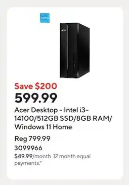Staples Acer Desktop - Intel i3-14100/512GB SSD/8GB RAM/Windows 11 Home offer