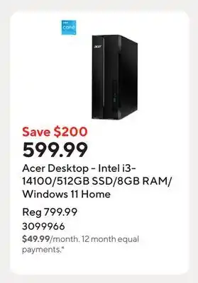 Staples Acer Desktop - Intel i3-14100/512GB SSD/8GB RAM/Windows 11 Home offer