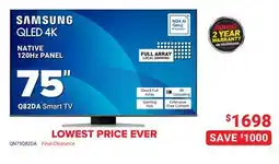 Visions Electronics SAMSUNG NATIVE 120Hz PANEL Q82DA Smart TV 75 offer