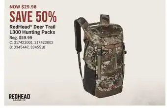 Cabela's RedHead Deer Trail 1300 Hunting Packs offer