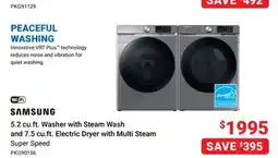 Visions Electronics Samsung 5.2 cu. ft. Washer with Steam Wash and 7.5 cu. ft. Electric Dryer Multi Steam offer