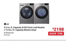Visions Electronics 5.2 cu. ft. Capacity AI DD Front Load Washer + 7.4 Cu. Ft. Capacity Electric Dryer offer