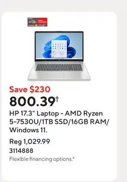 Staples HP 17.3 Laptop - AMD Ryzen 5-7530U/1TB SSD/16GB RAM/Windows 11 offer