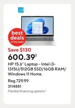 Staples HP 15.6 Laptop - Intel i3-1315U/512GB SSD/16GB RAM/Windows 11 Home offer
