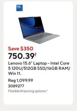 Staples Lenovo 15.6 Laptop - Intel Core 5 120U/512GB SSD/16GB RAM/Win 11 offer