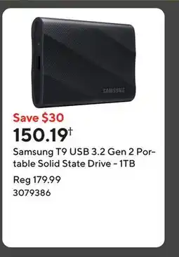 Staples Samsung T9 USB 3.2 Gen 2 Portable Solid State Drive - 1TB offer