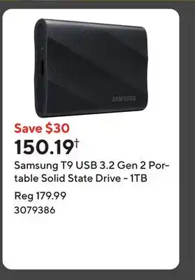 Staples Samsung T9 USB 3.2 Gen 2 Portable Solid State Drive - 1TB offer