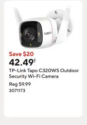 Staples TP-Link Tapo C320WS Outdoor Security Wi-Fi Camera offer