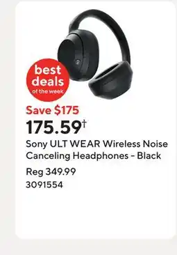 Staples Sony ULT WEAR Wireless Noise Canceling Headphones - Black offer