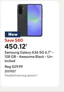 Staples Samsung Galaxy A36 5G 6.7 - 128 GB - Awesome Black - Unlocked offer