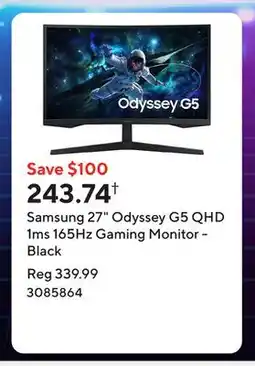 Staples Samsung 27 Odyssey G5 QHD 1ms 165Hz Gaming Monitor - Black offer