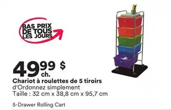 Michaels Chariot à roulettes de 5 tiroirs d'Ordonnez simplement offer
