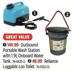 Canadian Tire Outbound portable wash station with 1.9L onboard water tank offer