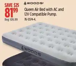 Canadian Tire Woods queen air bed with ac and 12V compatible pump offer