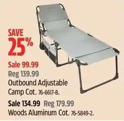 Canadian Tire Outbound adjustable camp cot offer