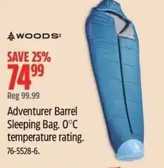 Canadian Tire Woods Adventurer Barrel Sleeping Bag 0°C temperature rating offer