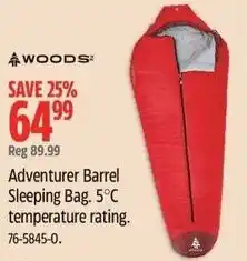 Canadian Tire Adventurer Barrel Sleeping Bag 5°C temperature rating offer