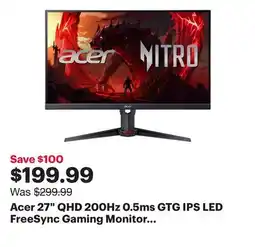 Best Buy Acer 27 QHD 200Hz 0.5ms GTG IPS LED FreeSync Gaming Monitor (XV270U X1) - Black offer