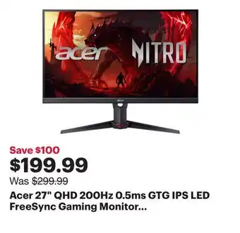 Best Buy Acer 27 QHD 200Hz 0.5ms GTG IPS LED FreeSync Gaming Monitor (XV270U X1) - Black offer