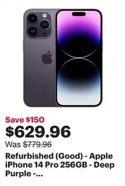 Best Buy Refurbished (Good) - Apple iPhone 14 Pro 256GB - Deep Purple - Unlocked offer