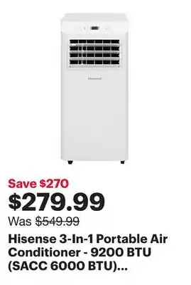 Best Buy Hisense 3-In-1 Portable Air Conditioner - 9200 BTU (SACC 6000 BTU) - White - Only at Best Buy offer