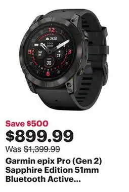 Best Buy Garmin epix Pro (Gen 2) Sapphire Edition 51mm Bluetooth Active Smartwatch - Medium/Large - Black offer