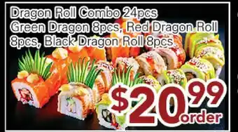 Ample Food Market Dragon Roll Combo 24pcs Green Dragon 8 pcs, Red Dragon Roll 8pcs, Black Dragon Roll 8pcs offer