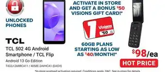 Visions Electronics TCL 502 4G Android Smartphone / TCL Flip offer