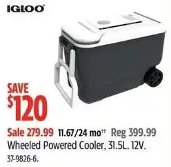 Canadian Tire Igloo wheeled powered cooler offer