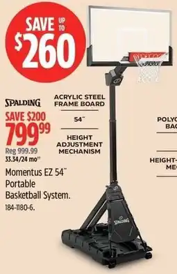 Canadian Tire Spalding Momentus EZ 54" Portable Basketball System offer