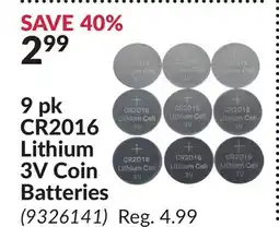 Princess Auto 9 pk CR2016 Lithium 3V Coin Batteries offer